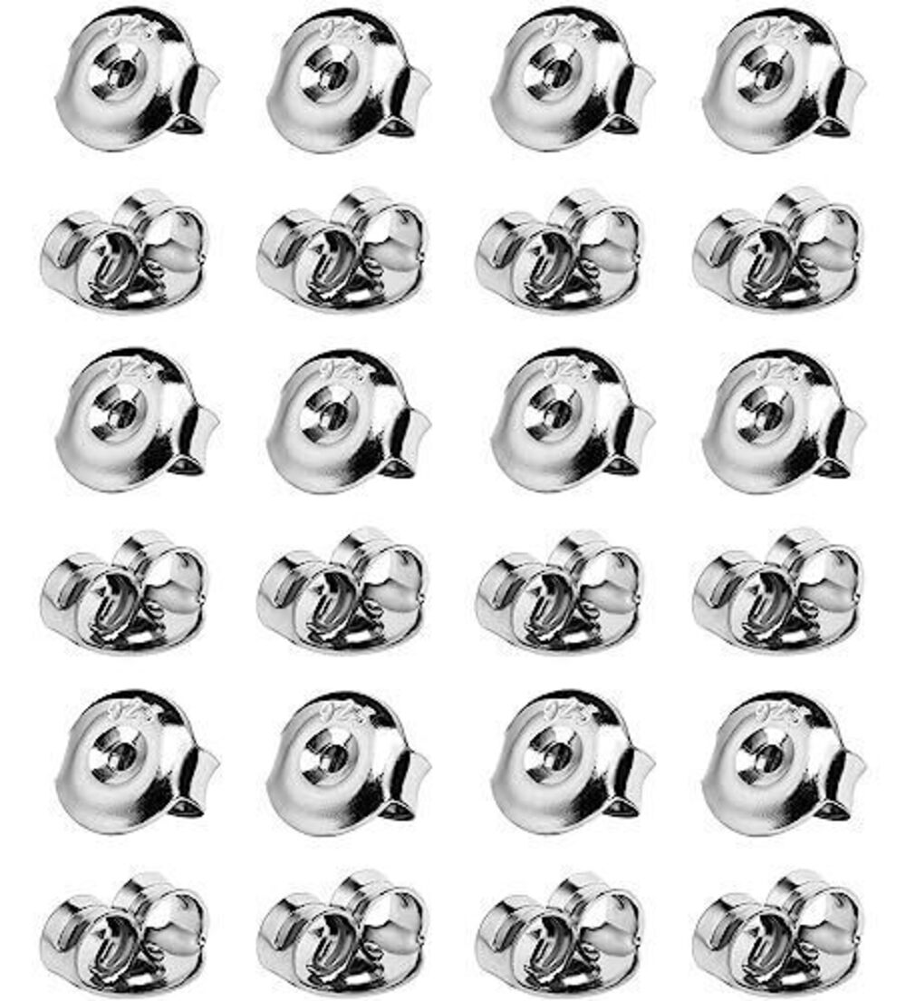 7328 925 Silver Earring Backs Replacements, 24pcs 18K White Gold Plated